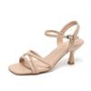 Simple and sexy one-word buckle with high-heeled sandals for women's 2025 new summer French stiletto open-toe with skirt sandals