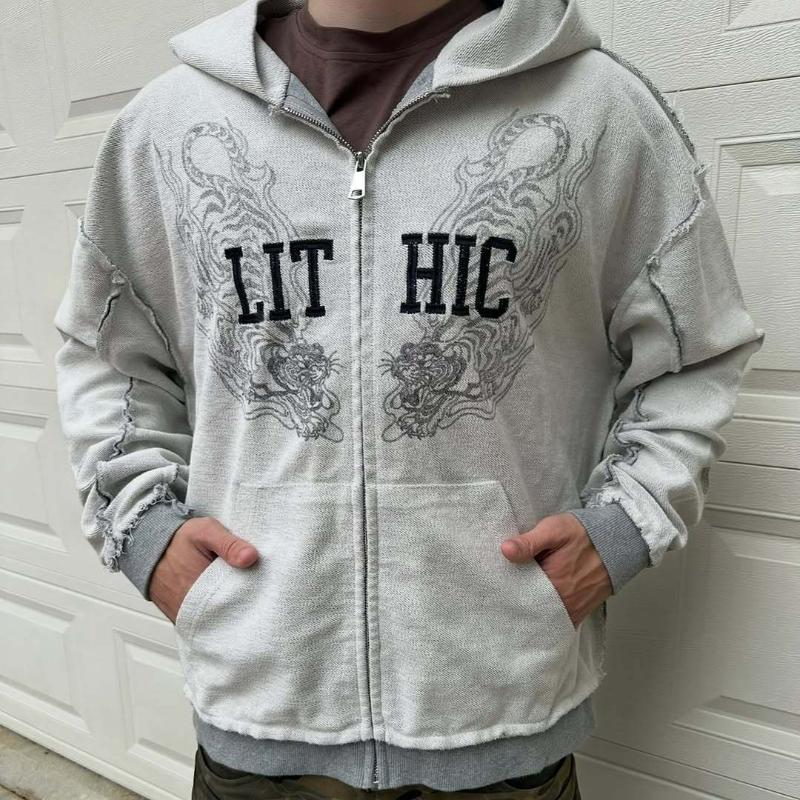 Европейский и американский модный уличный стиль, персонализированная толстовка кэжуал с молнией, двухслойная, имитация двух предметов