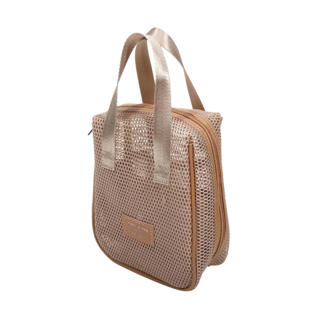 Travel Portable Large Capacity Zipped Mesh Cosmetic Bag Organizer Handbag Casual Multi-compartment Pocket Toiletry Pouch