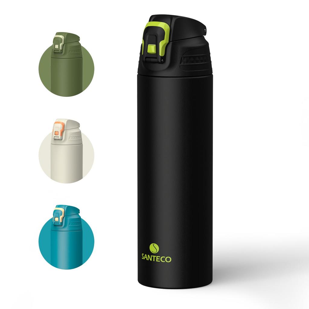 SANTECO Water 1 Нержавеющая сталь Вакуумная бутылка для холодной и теплой воды, легко наливать напитки, стильная черная бутылка NEVIS, литр, термос, 1000 мл, бутылка, спортивная,