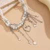 Retro Style Mulitilayered Pearls Necklace Heart Tassel Necklace  Daily Wear