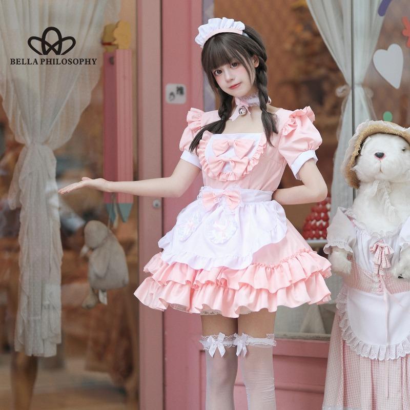 Косплей в японском стиле, милая одежда для горничной, платье, чисто розовая униформа горничной, костюм для косплея, короткая юбка, костюм для костюма