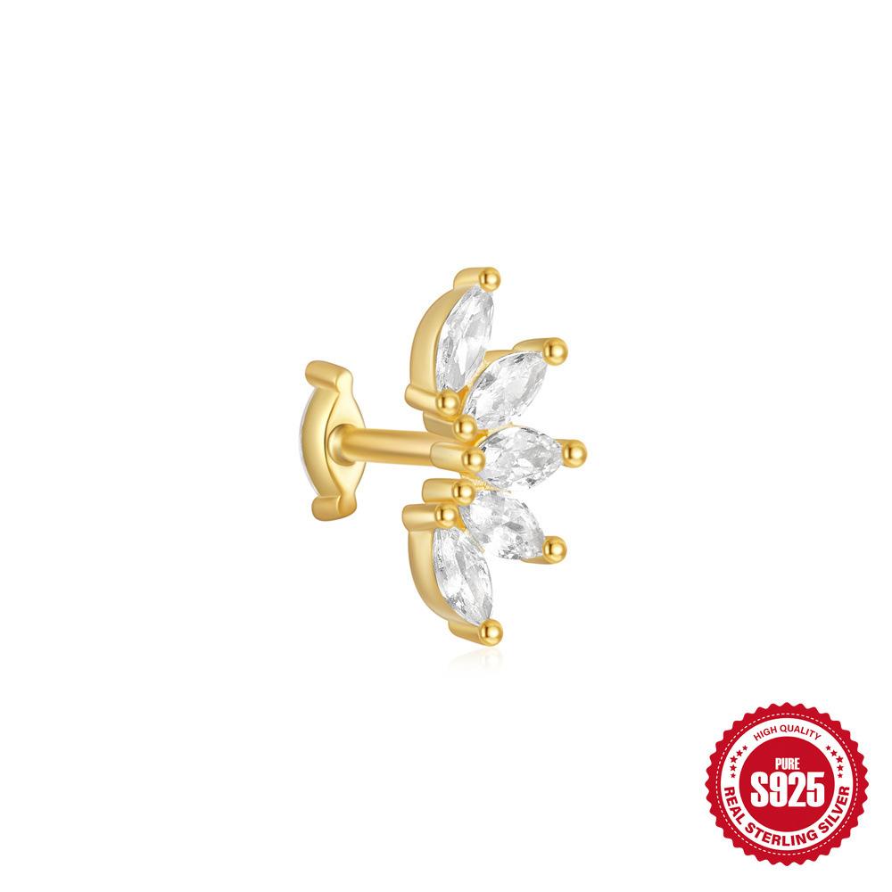 Серьги-пирсинг из стерлингового серебра S925, спиральные, для хряща, 16G, с цветком «кошачий глаз», бриллиантовой короной, двойные, двухсторонние, можно носить в несколько рядов