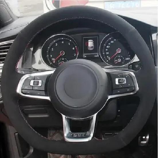 CARDAK Black Suede Leather Car Steering Wheel Cover for Volkswagen Golf 7  MK7 GTI R VW Polo Scirocco 2015 2016