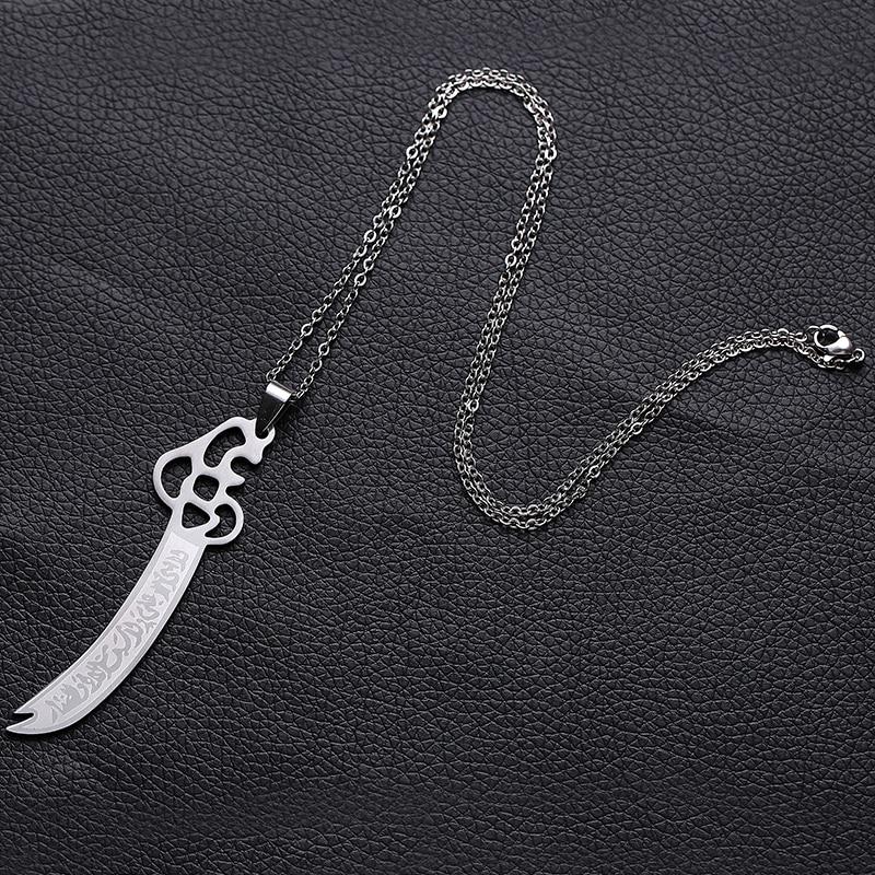 Sword Muslim Islam Knife Pendant Necklace Stainless Steel Arabic For Men Women Religious Jewlery