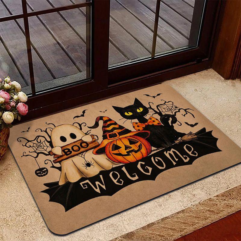 Retro BOO Ghost Welcome Door Mat Cartoon Non-Slip Halloween Rug Front Door Entryway Fall Home Decor