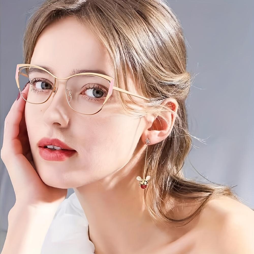 1Pcs 1 New Personalized Metal Cat Eye Frame For Men And Women Fashionable Trendy Glasses Light Pigment Lens