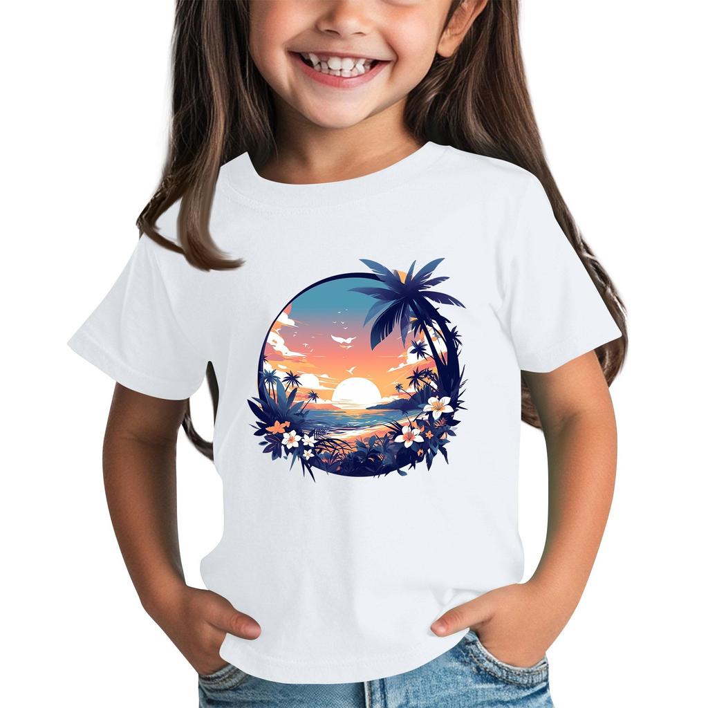 Детская модная повседневная футболка с круглым вырезом и короткими рукавами