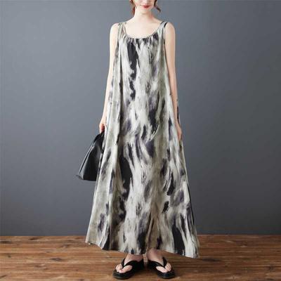 Женское Новое Модное Свободное Шифоновое Платье с Принтом Длинная Юбка