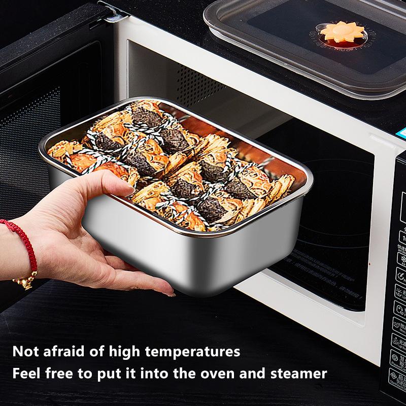 Stainless Steel Food Crisper Sealed Leak-Proof Box Refrigerator Freezer Storage Box Bento Organize Box