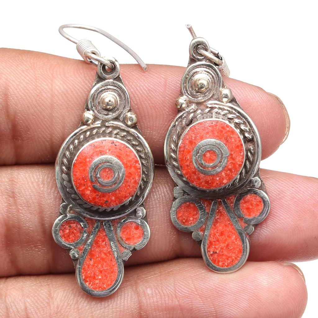 Tibetan Turquoise Lapis Lazuli Nepali Earrings Handmade Jewelry Coral Tribal