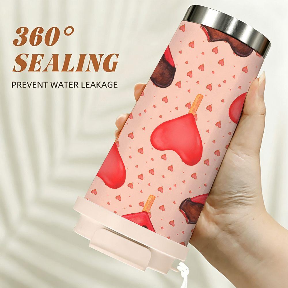 Cute Heart Ice Cream Print Stainless Steel Insulated Coffee Tumbler Vacuum Travel Mug Reusable Cup for Office School Gift Idea