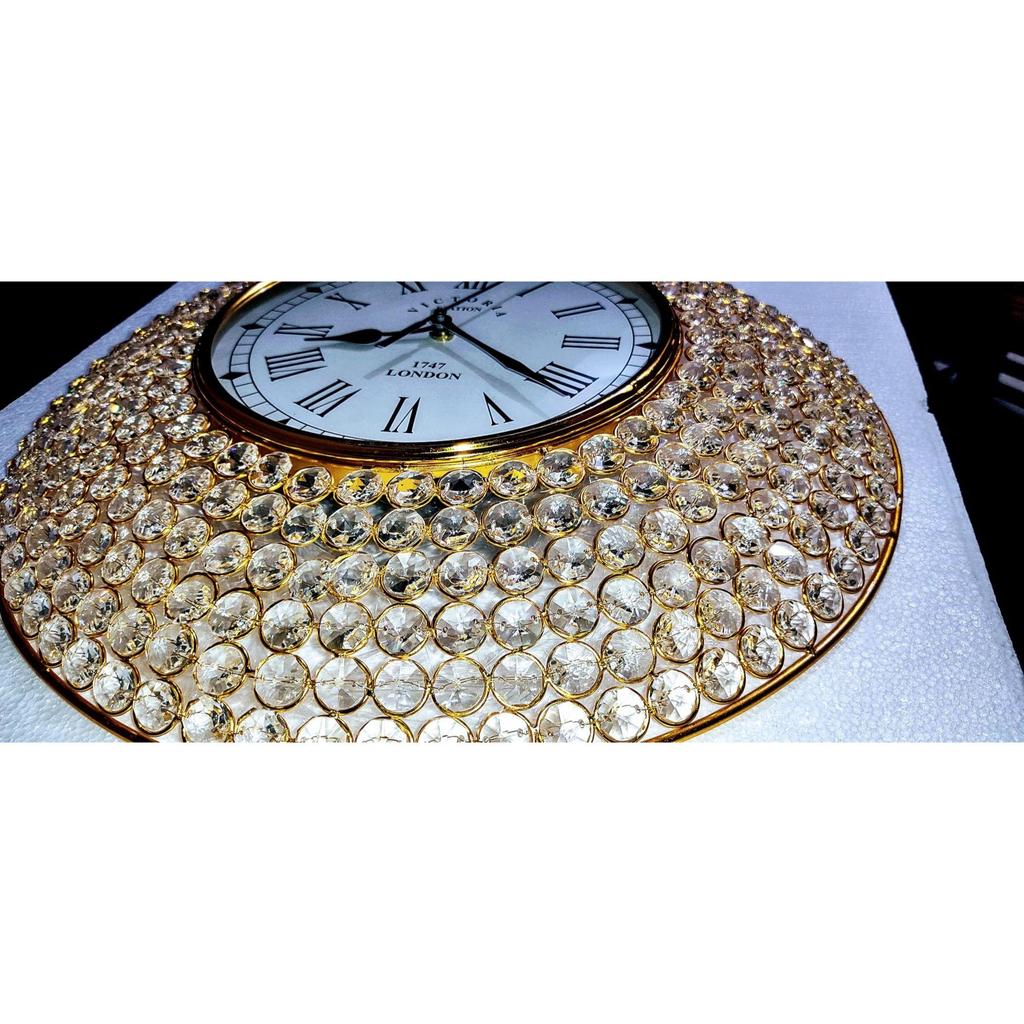 Decorative Crystal Wall Clock Iron Metal Analog Fancy Diamond Beads In Roman Number Stylish Designer Items Luxury Home Living Room Best Gift