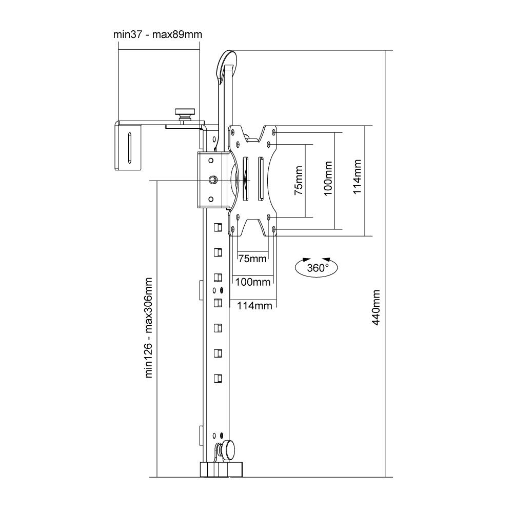 Iggy PT100 Черный кронштейн для монитора на перегородку для комфортной работы (13-32 дюйма)
