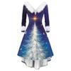 Women's Fashion Elegant Autun And Winter Long Sleeve V-Neck Christmas Print Dress