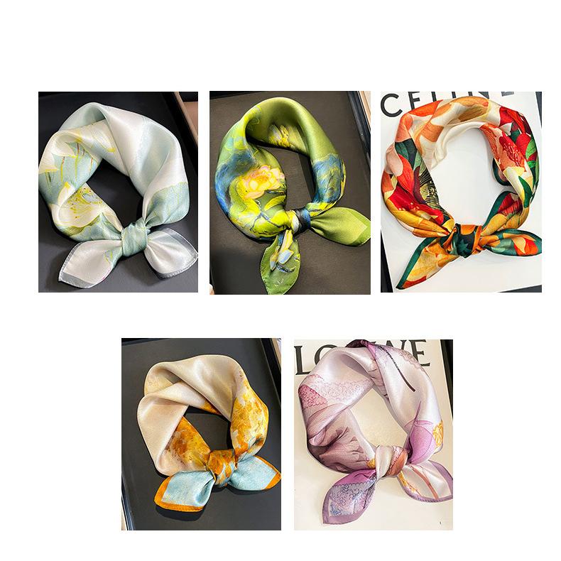 53x53cm 100% Mulberry Silk Scarf Luxury Square Hair Bandana Elegant Head Wrap Neckerchief Sunscreen Shawl for Women