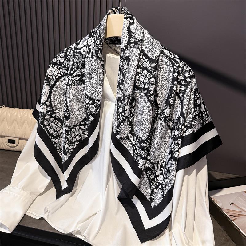 90cm Brand Square Scarf Women Fashion Paisley Twill Silk Scarf Shawl Hijab Lady Luxury Bandana Foulard Neckerchief Head Scarf