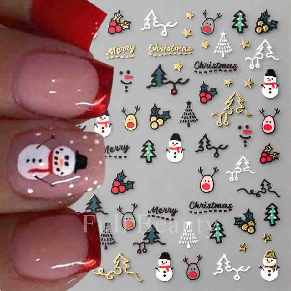 Рождественские наклейки для ногтей, самоклеящиеся наклейки для дизайна ногтей, Рождество, Санта, лось, снежный колокольчик, крутой дизайн, Рождество