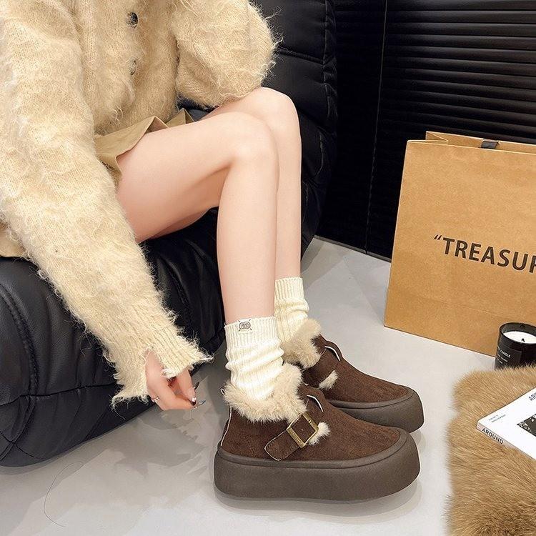 Merad Женские Большого размера Мягкая подошва Осень и Зима Теплый Мех Один Снежные ботинки Пушистая подкладка Нескользящие Походные Повседневные Спортивные Хлопковые туфли Меховые туфли