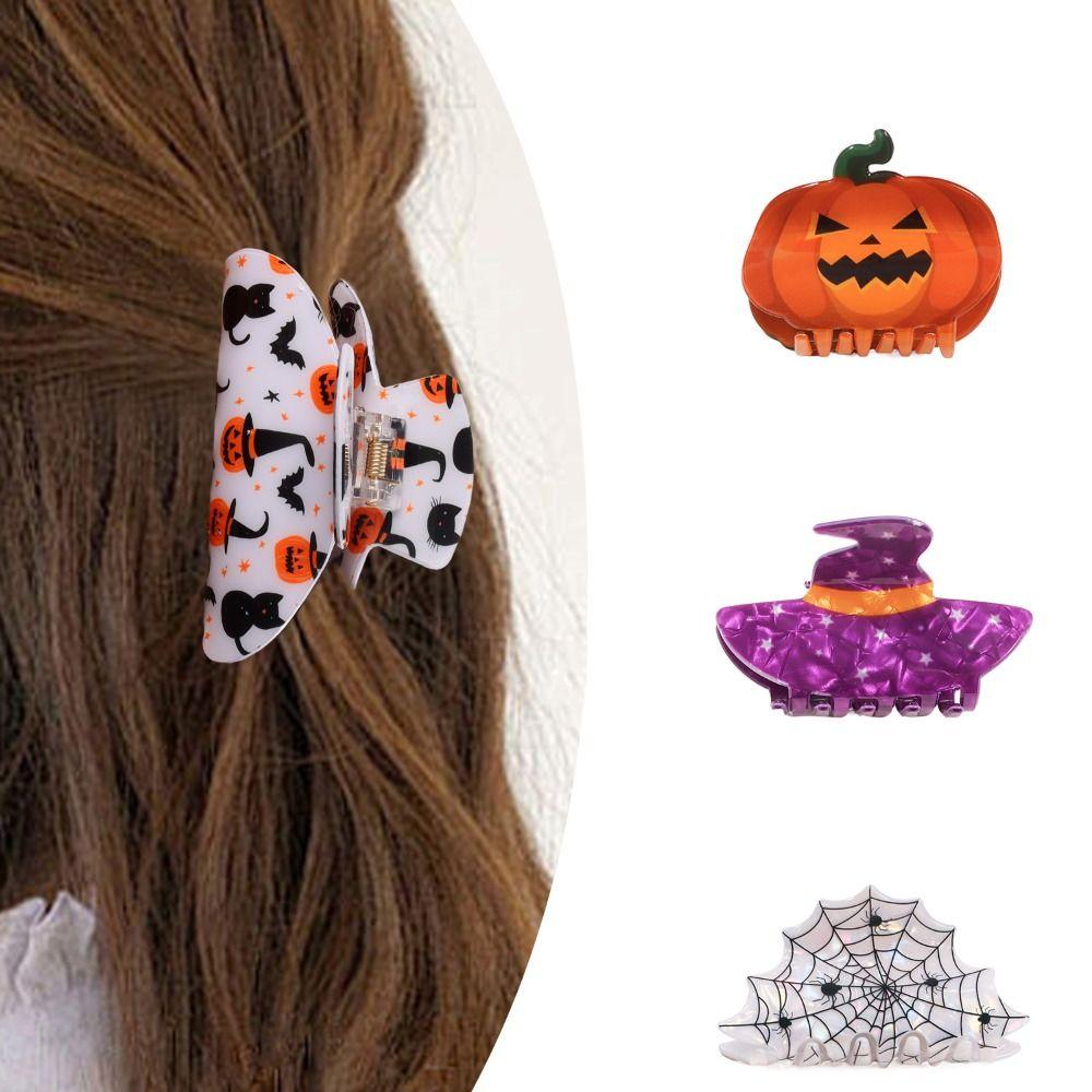 Spider Halloween Hair Claw PVC Skeleton Shark Clip Creative Pumpkin Themed Gripper  Party