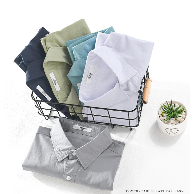 Летняя мужская повседневная рубашка из чистого хлопка с коротким рукавом, воротником-лацканами, однотонная рубашка с двойными карманами, молодежная простая мужская одежда