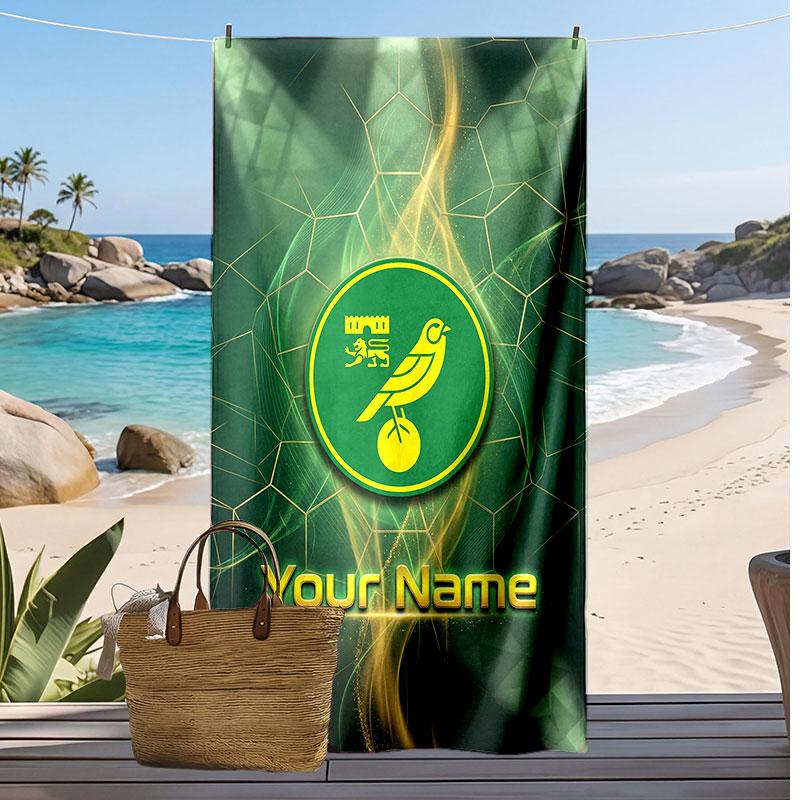 Norwich City Personalized Printed Beach Towel Soccer Logo Support Custom Name Text Absorbent Towel For Sport Travel Special Gift