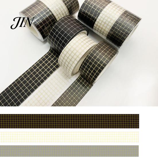 Adhesive Washi Tape 3 Rolls Golden Foil Tape, Retro Plaid Leaf Pattern Decorative Planner Masking for DIY Crafts, Journal, Planner, Scrapbooking