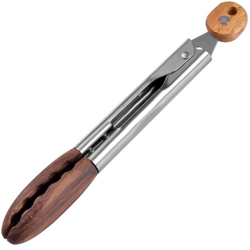 Кухонные щипцы из орехового дерева, нержавеющей стали, с антипригарным покрытием, для салата, для кухни и барбекю, 9 дюймов или 12 дюймов, деревянные щипцы
