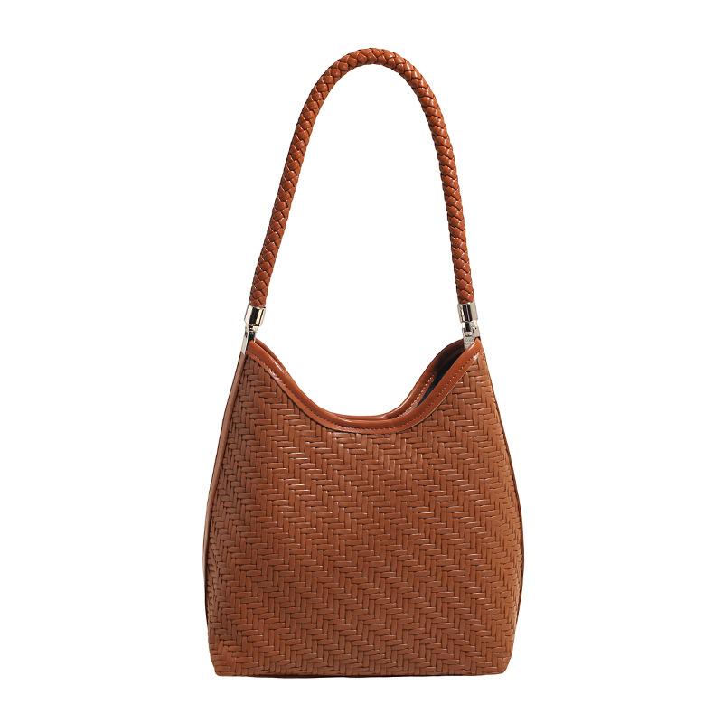 Винтажная большая сумка-ведро для ношения в руке, осень-зима 2025, новая плетеная сумка-подмышка, женская сумка-шоппер на плечо