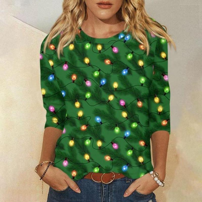 Рождественская женская толстовка с круглым вырезом, с длинным рукавом, свободная, модная, повседневная, с принтом лося и снежинки, с забавным рисунком