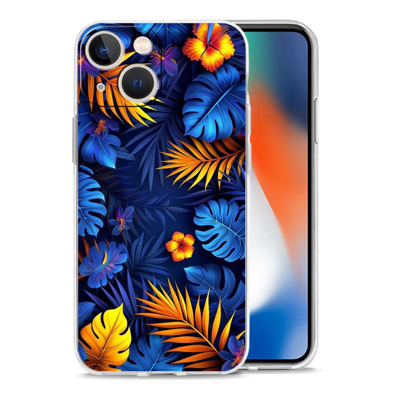 Чехол для телефона iPhone 17 Air Cases iPhone 16 15 12 13 14 Pro Max SE 7 8 Plus iPhone11 Прозрачный Мягкий Чехол Листья Монстера Зеленый