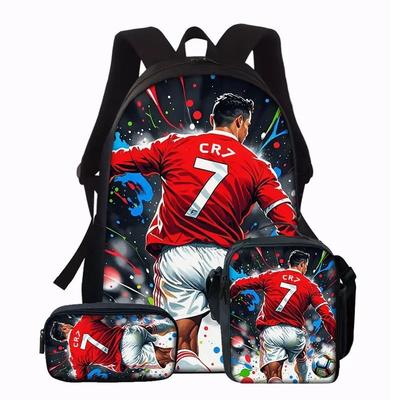 Cartoon Kids Backpack Set of 3 with Pencil Case Water-Resistant Polyester Shoulder Bag for Elementary Students