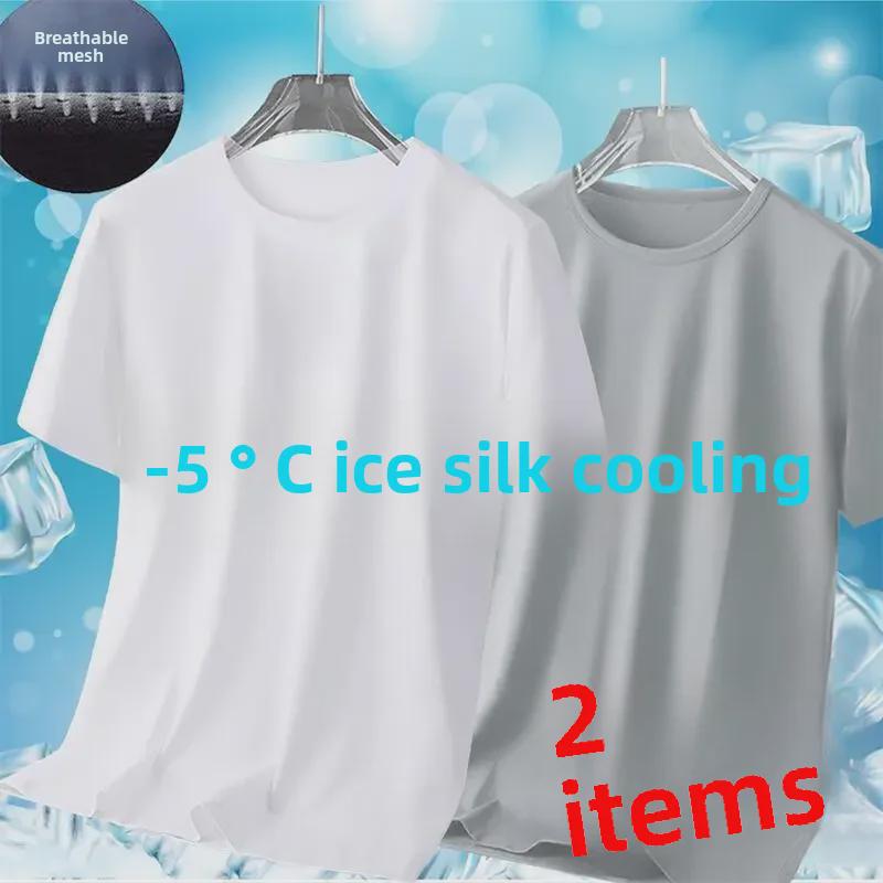 Футболка мужская Ice Silk Mesh: Однотонный, с коротким рукавом, свободный крой, большой размер, удобный, универсальный.