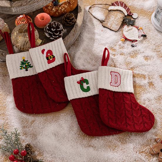 Mini Initial Christmas Stocking Embroidered Letter Knitted Christmas Stockings Festival Hanging Ornament for Home Christmas Decor