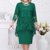 1 Set Elegent Beauty Lady Dress Plus Size Midi Cover Up Dress Embroidery Lace Flower O-neck High-Waist 44624 Sleeve Lady