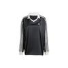 Striped Satin Long-Sleeve Print T-Shirt Women Tops Black IR6099