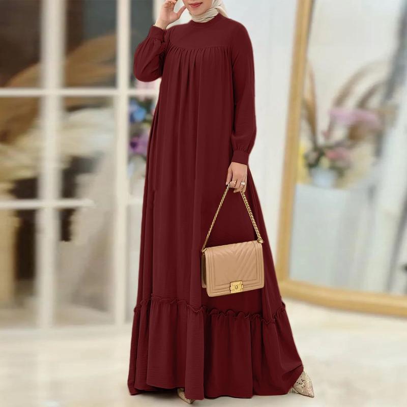 ZANZEA Женское повседневное мусульманское длинное платье с круглым вырезом и длинным рукавом