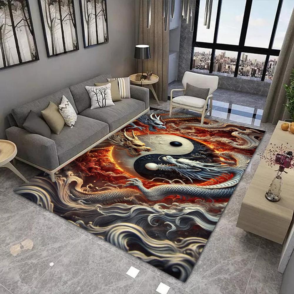 Chinese Dragon Phoenix Carpet Mat Rug Yin Yang Lucky Auspicious Traditional Pattern Modern Living Room Home Decor Soft Floor Mat