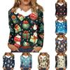 Women's Loose Casual Long Sleeved Christmas Printed Plush Collar V Neck Top, Long Sleeved Top