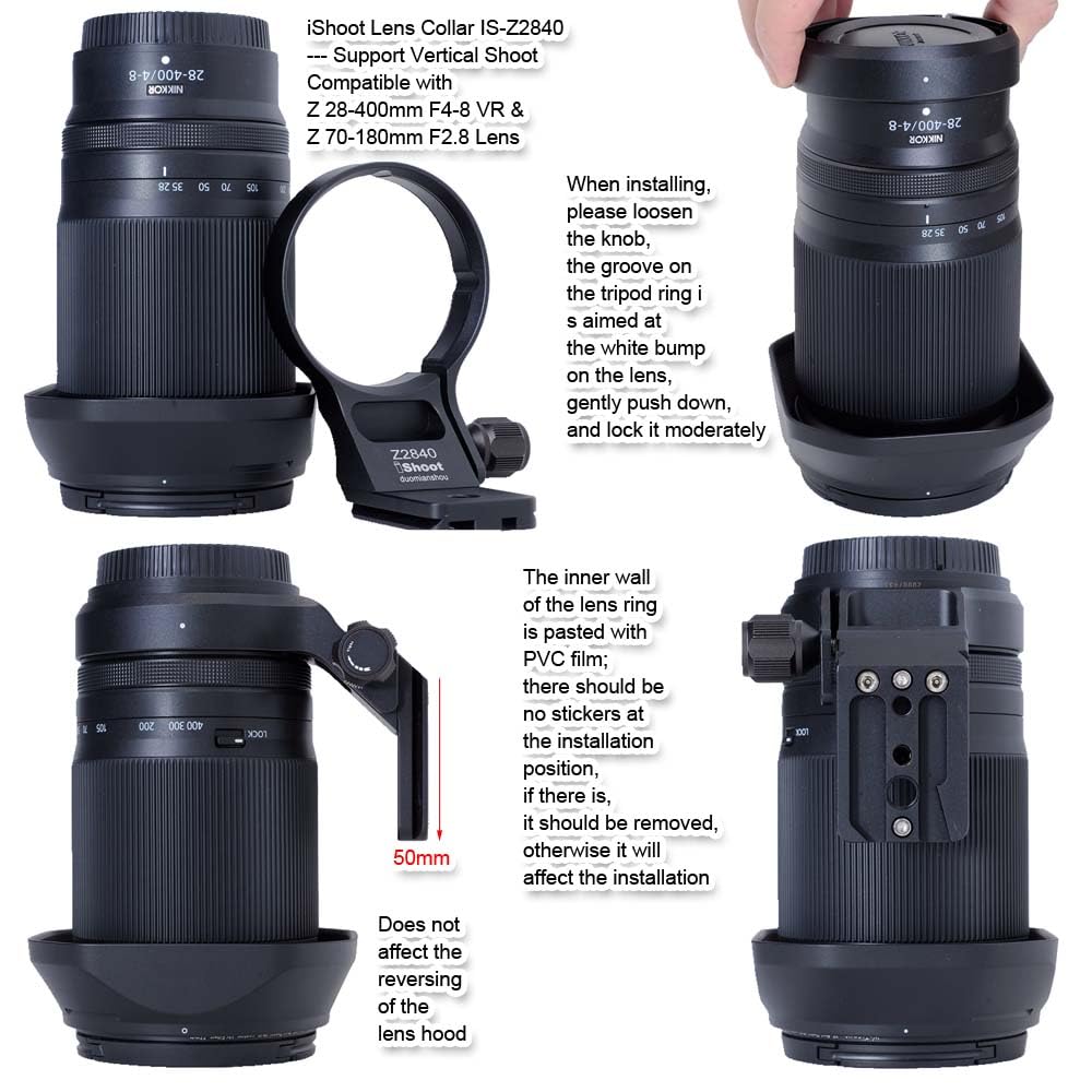 Кольцо объектива камеры, совместимое со штативом, для объективов Nikon, таких как Z VR и Z. Включает поддержку объектива, кронштейн объектива, крепление для штатива и быстросъемное крепление.