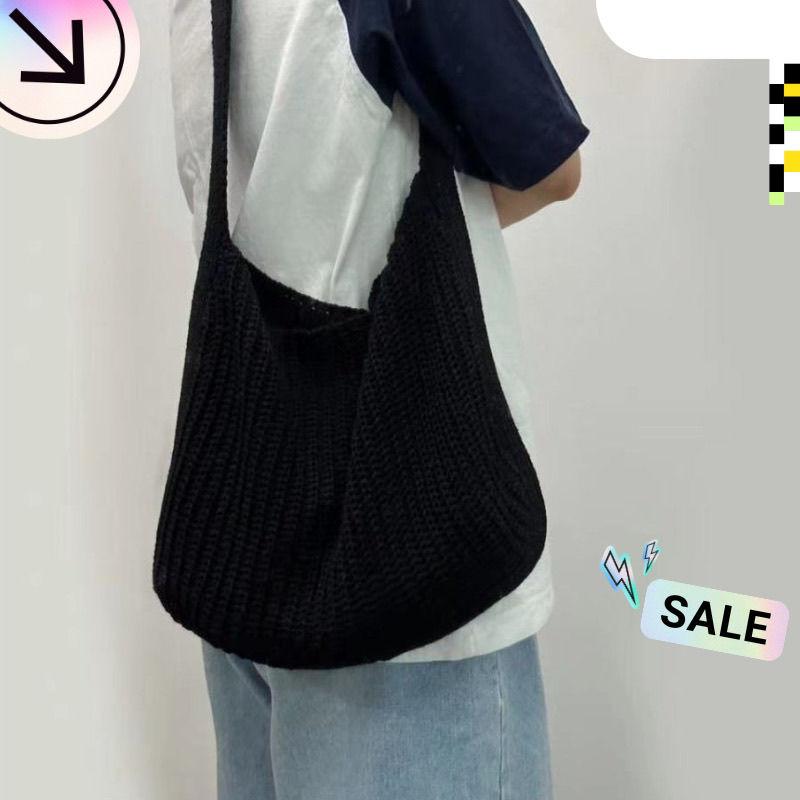 Вязаная сумка-тоут на плечо для женщин - Плетеная повседневная сумка для покупок для поездок на работу большой вместимости