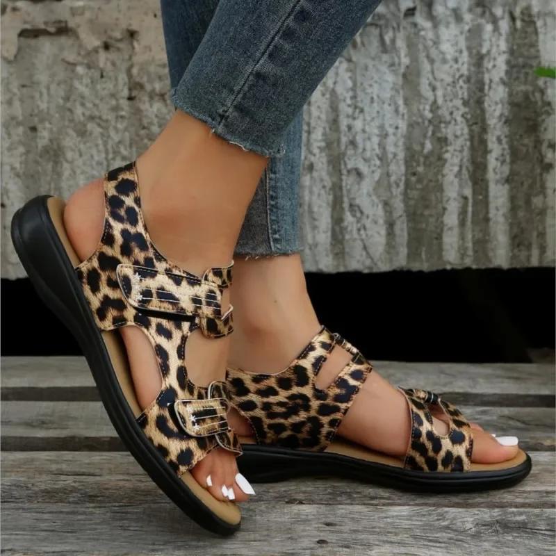 Fashion Ladies Shoes On Sale 2024 New Fashion Retro Leopard Print Women's Sandals Summer Outdoor Casual Women Beach Fish Mouth Shoes