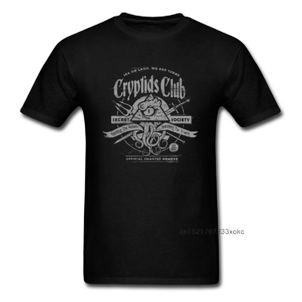 Футболка Cryptids Club Мужская Футболка Ктулху Футболка Всевидящее Око Топы Гора Футболки Осьминог Хлопковая Одежда Ретро Черная