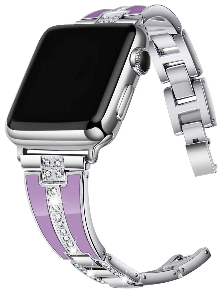 Ремешок из смолы+металла для Apple watch 45мм 44мм 42мм 40мм 41мм 46мм 49мм Женский бриллиантовый браслет iwatch Ultra 10 9 8 7 6 5 4 SE ремешок