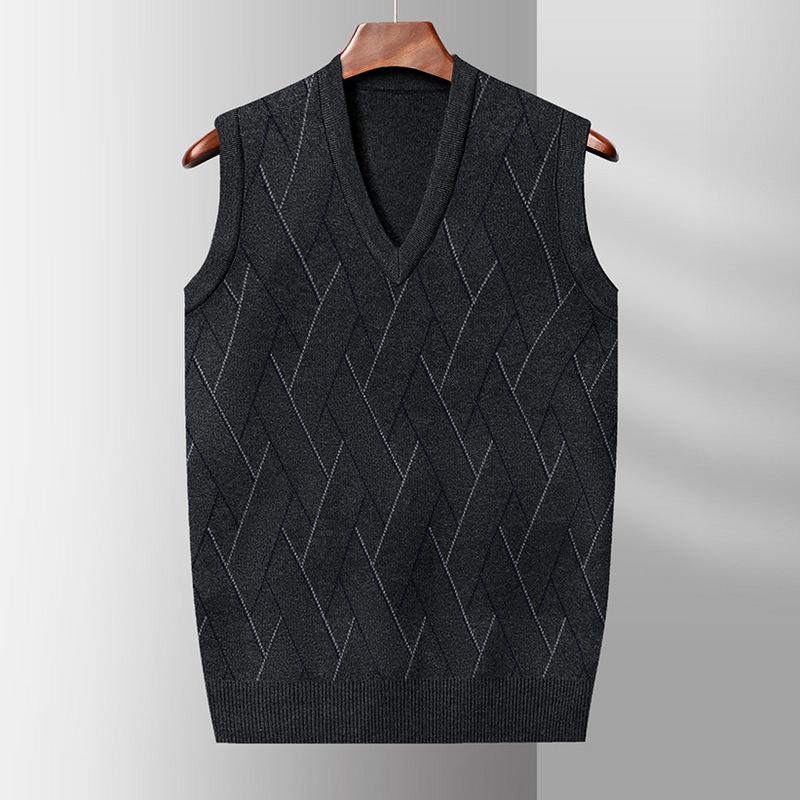 Autumn Men's Heart-collar Sleeveless Sweater Vest Middle-aged and Elderly Thick Jacquard Sweater Men's Knitted Vest