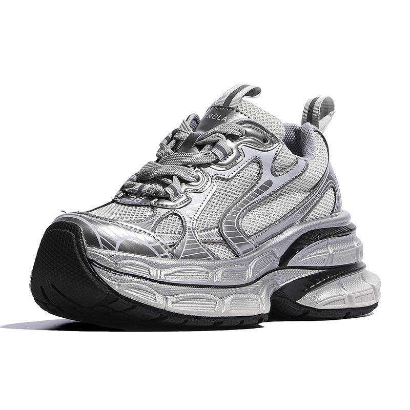 Новая платформа маффин двухслойные парижские папины кроссовки женские маленькие повседневные туфли кроссовки серебристые женские туфли