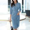 ZANZEA Женское повседневное платье-футляр с круглым вырезом и рукавами 3/4 однотонной расцветки