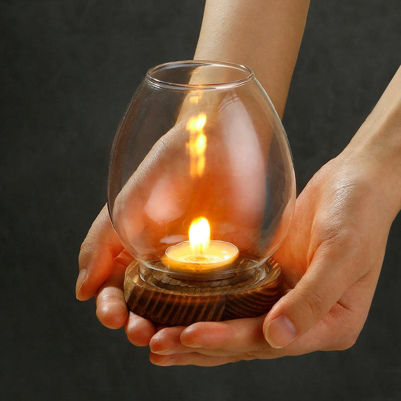 Винтажные подсвечники из грецкого ореха с стеклянным колпаком, европейские подсвечники для декора свадебной вечеринки, подставка для свечей