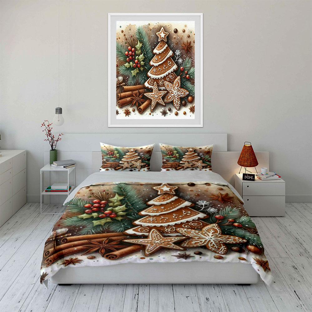 Gingerbread, holly, cinnamon sticks. Bedding sets Duvet cover sets Duvet covers Pillowcases(1*Duvet Cover 2*Pillowcases without duvet insert)
