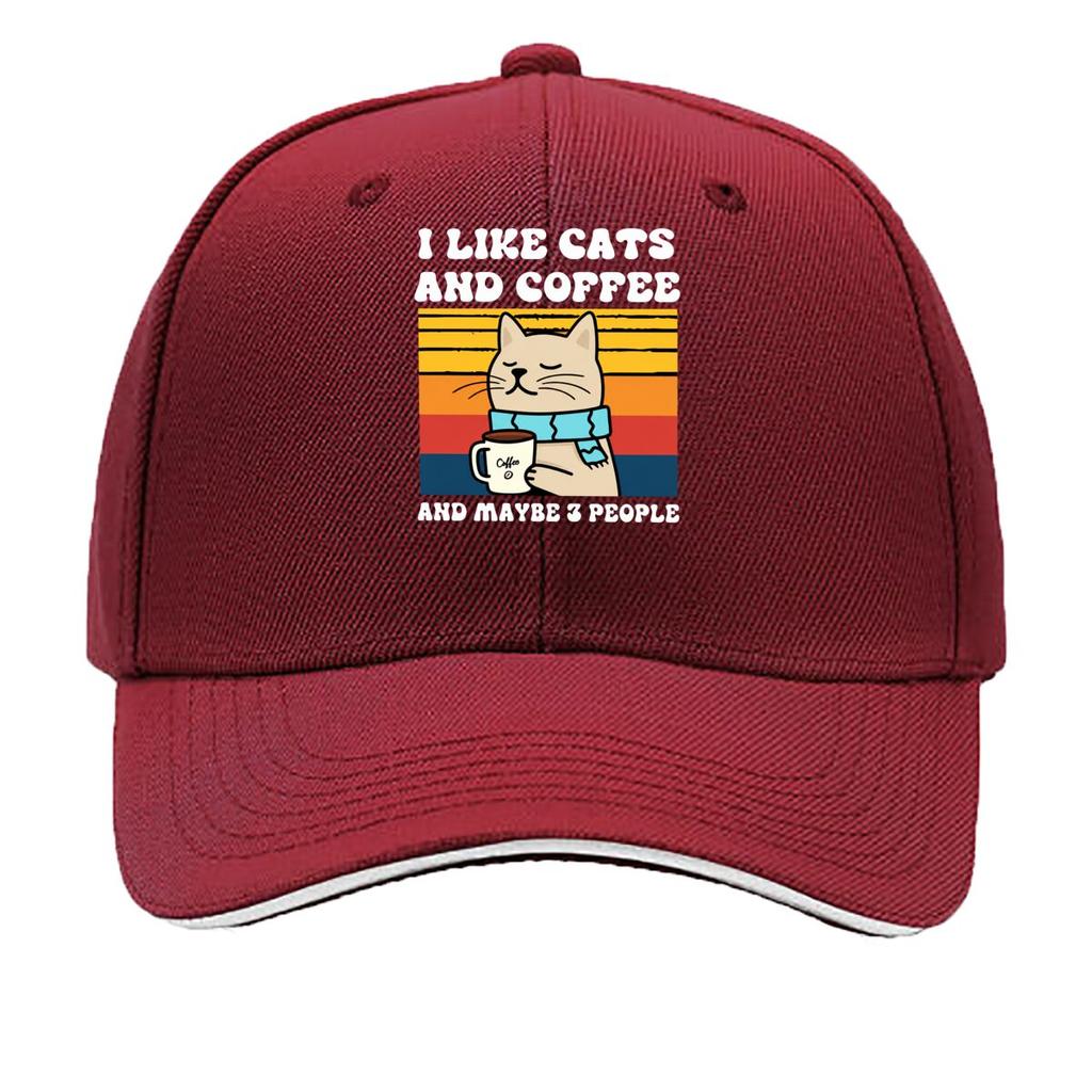 Coffee Cat Blue Scarf Retro Sunset Stripe Illustration Sandwich Baseball Cap Unisex Women Sun Cap Outdoor Workouts Hat